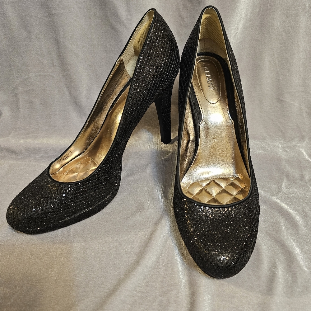 Alfani Sparkly Glitter Black Dress Pumps Wedding Women's Heels Shoes Sz 10